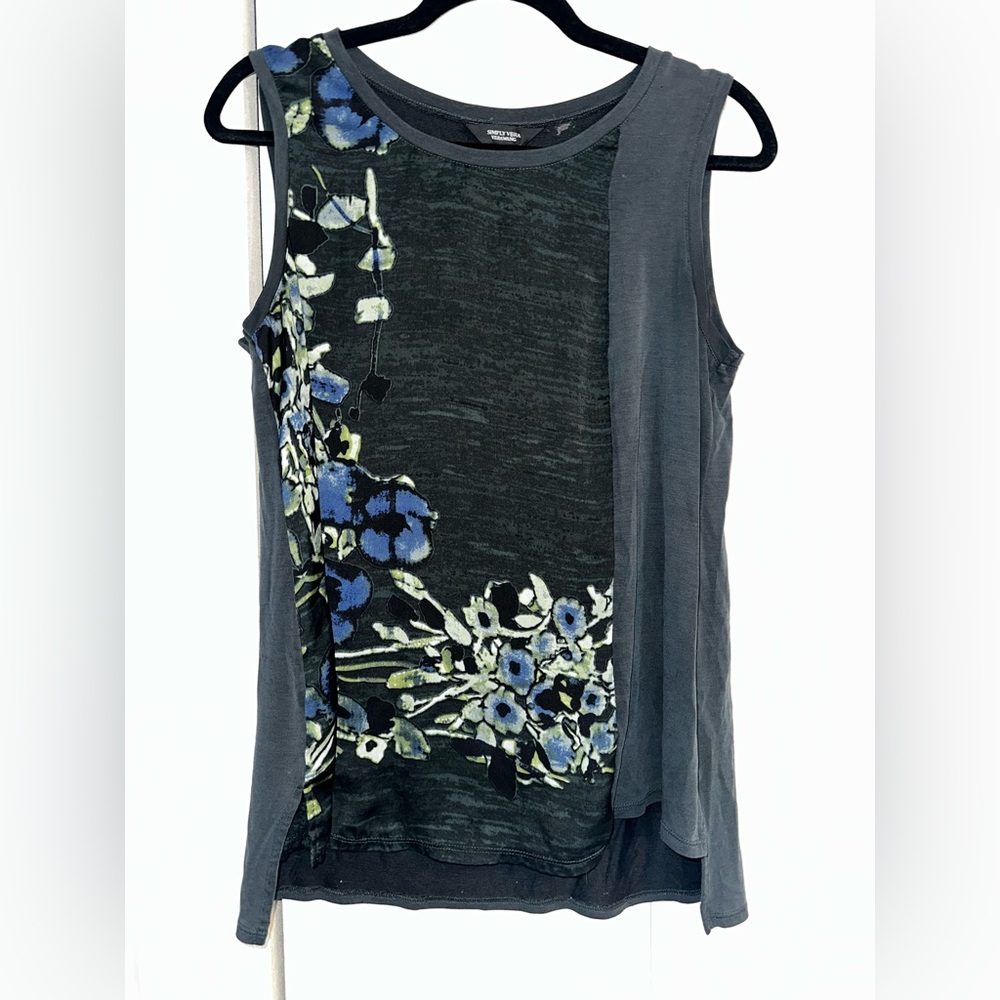 Simply Vera Vera Wang Floral Tank Top - Blue and Black
